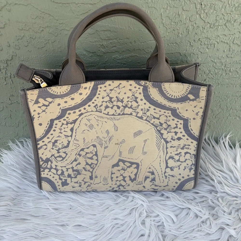 Jim Thompson Tote Bag Womens Large Gray & Cream Elephant Print Shopper